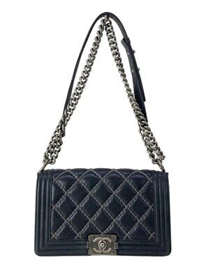 CHANEL Boy Chanel / Matelasse A67086 Black Sparkling Leather Shoulder Bag
